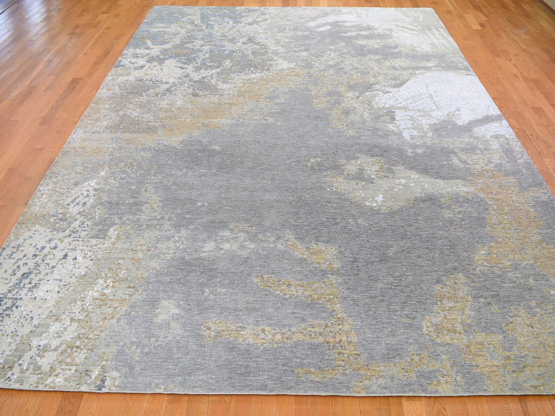 10'0"x14'2" | Abstract Grey | Wool and Silk | 21289