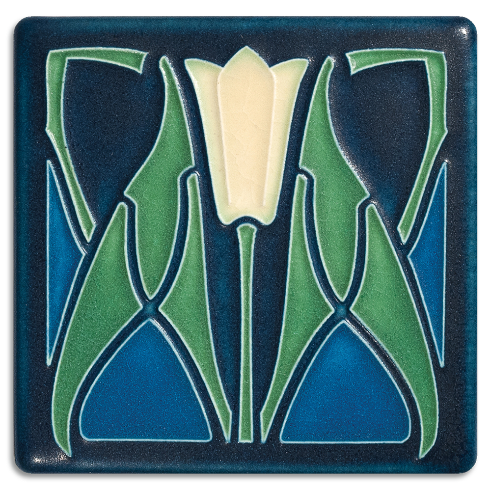 Motawi Lotus in Blue - 4x4 - Artisan's Bench