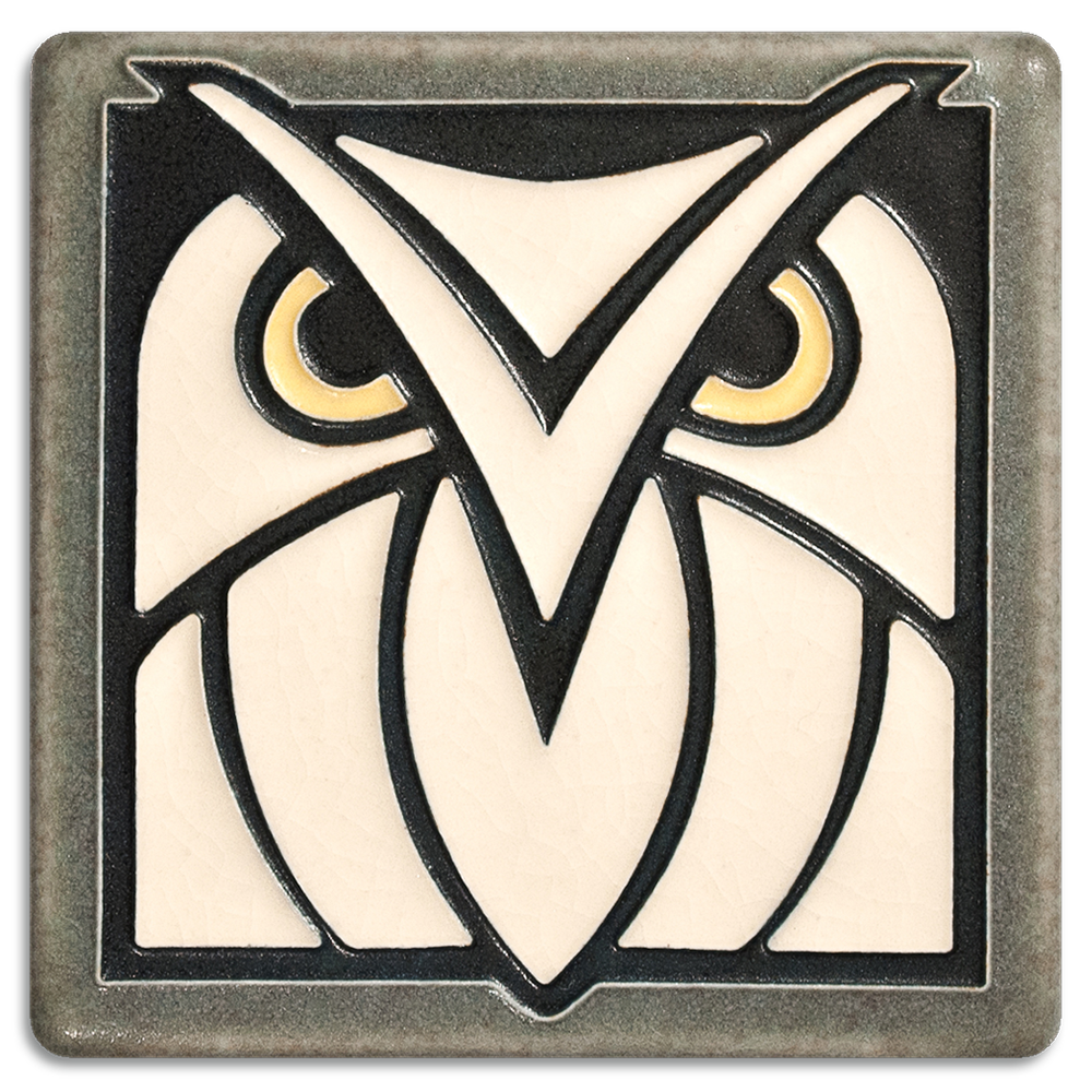 Motawi Owl in Grey White - 4x4 - Artisan's Bench