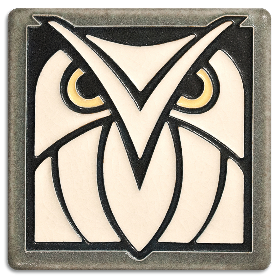 Motawi Owl in Grey White - 4x4 - Artisan's Bench