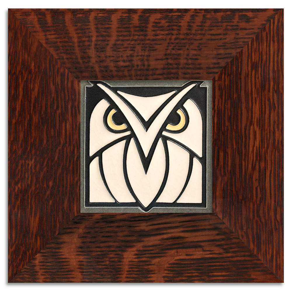 Motawi Owl in Grey White - 4x4 - Artisan's Bench