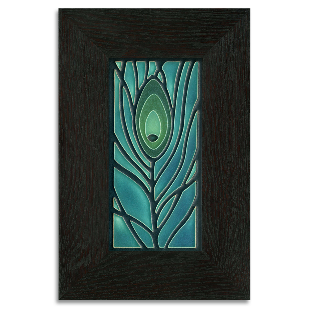 Motawi Peacock Feather in Dark Ocean - 4x8 - Artisan's Bench
