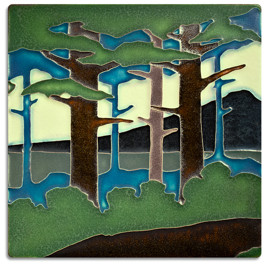 Motawi Pine Landscape Summer Mountain - 8x8 - Artisan's Bench