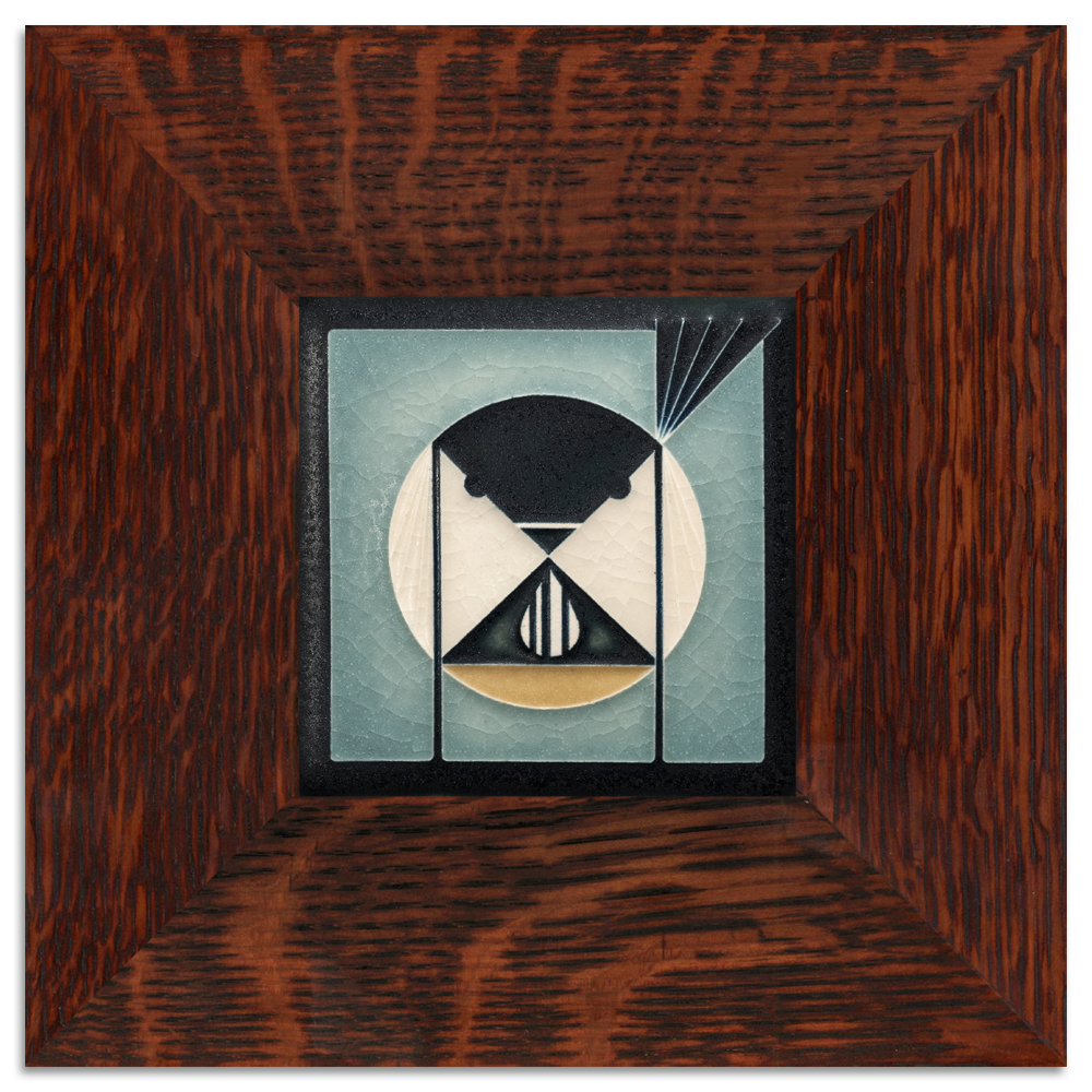 motawi seed bandit chickadee tile grey blue 4x4 framed