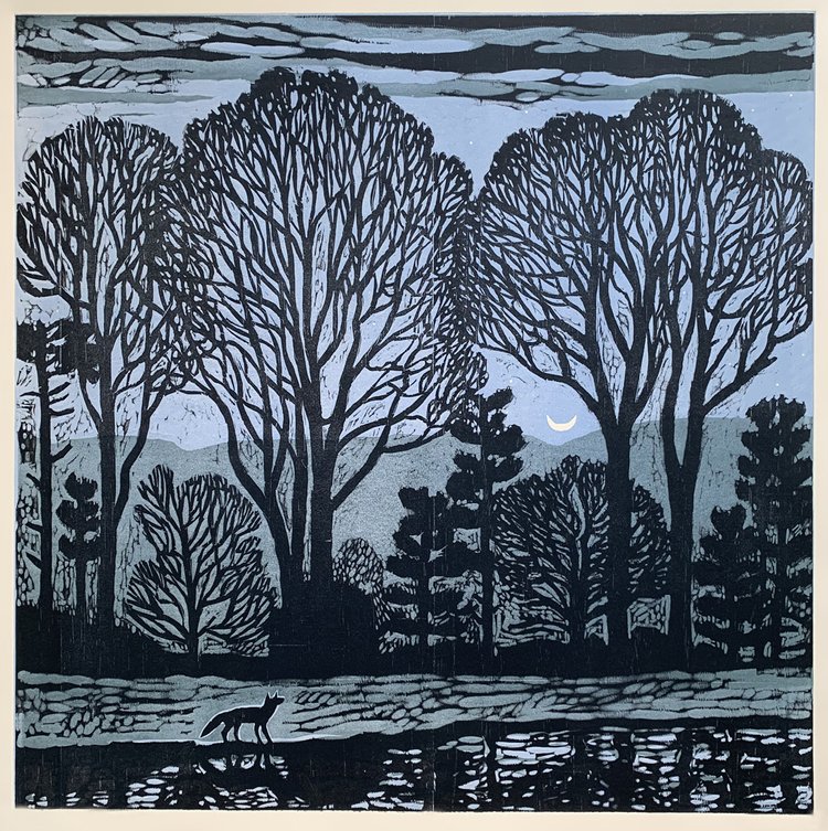 Under the Crescent Moon 24x24 | Woodblock Print