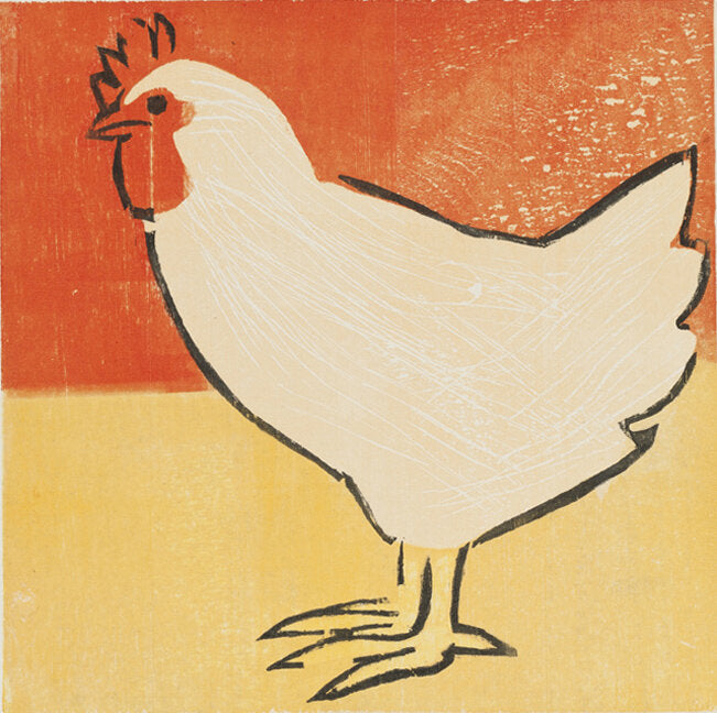 White Chicken 16x16 | Woodblock Print